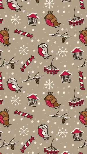 Vintage Christmas Patterni Phone Wallpaper Wallpaper