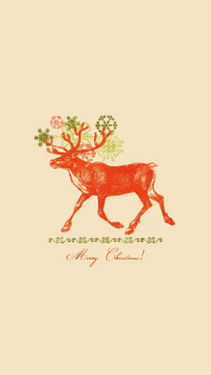 Vintage Christmas Reindeer Greetingi Phone Wallpaper Wallpaper