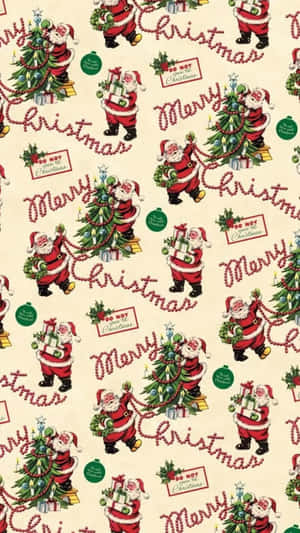 Vintage Christmas Santa Pattern Wallpaper