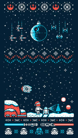 Vintage Christmas Star Wars Patterni Phone Wallpaper Wallpaper