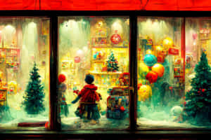 Vintage Christmas Window Shopping Wallpaper