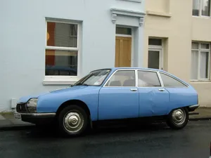 Vintage Citroen G S Blue Car Parked Street Wallpaper