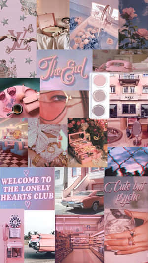 Vintage Collage Aesthetic Golden Pink Mobile Wallpaper