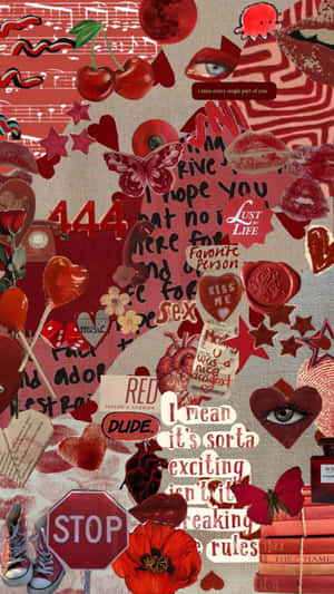 Vintage Collage Red Art Collections Wallpaper