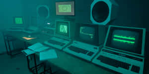 Vintage Computer Setupin Dark Room Wallpaper