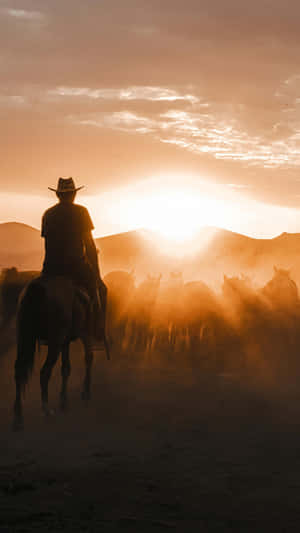 Vintage Cowboy At Sunset Wallpaper