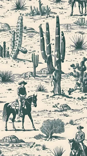 Vintage Cowboy Desert Scene Wallpaper
