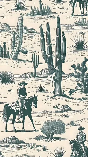 Vintage Cowboy Desert Scene Wallpaper