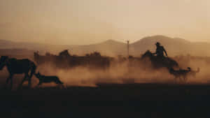 Vintage Cowboy Herding Cattle Wallpaper