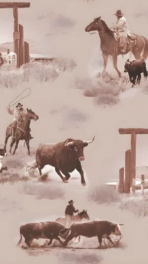 Vintage Cowboy Life Scenes Wallpaper