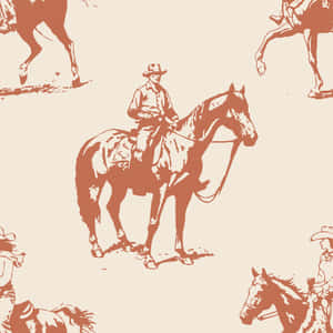 Vintage Cowboy Pattern Sepia Tone Wallpaper