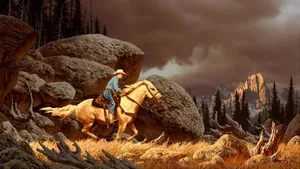 Vintage Cowboy Riding Horse Wallpaper