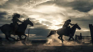 Vintage Cowboy Riding Horses Wallpaper