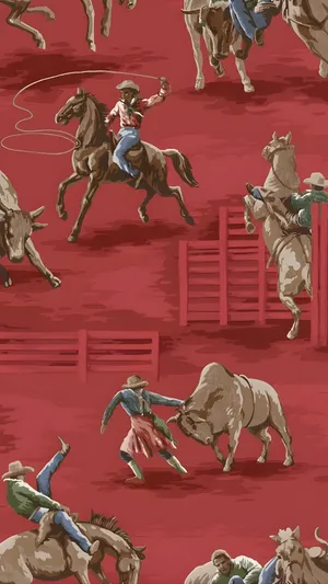 Vintage Cowboy Rodeo Action Wallpaper