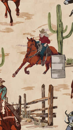 Vintage Cowboy Rodeo Scene Wallpaper