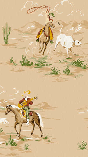 Vintage Cowboy Rodeo Scene Wallpaper