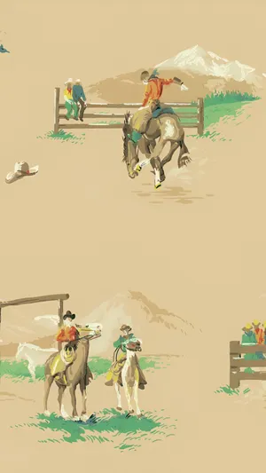 Vintage Cowboy Rodeo Scene Wallpaper