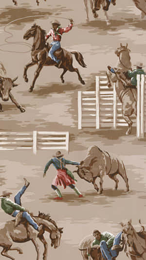 Vintage Cowboy Rodeo Scenes Wallpaper