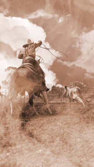 Vintage Cowboy Roping Cattle Wallpaper