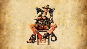 Vintage Cowboy Sitting With Gear Wallpaper