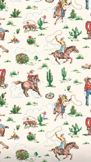 Vintage Cowboy Western Pattern Wallpaper