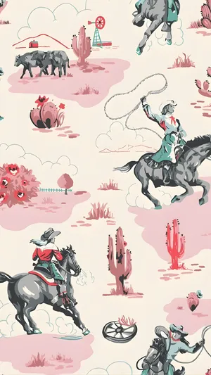 Vintage Cowboy Western Pattern Wallpaper