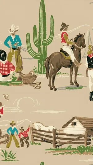 Vintage Cowboy Western Scene Wallpaper
