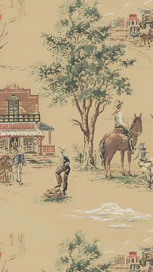 Vintage Cowboy Western Scene Wallpaper