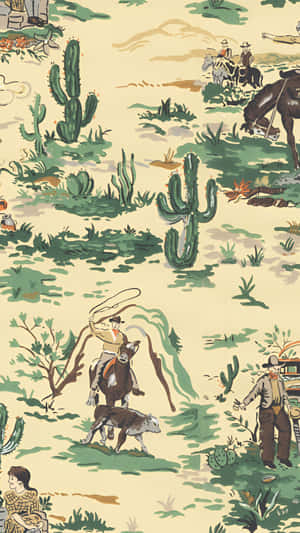 Vintage Cowboy Western Scene Wallpaper