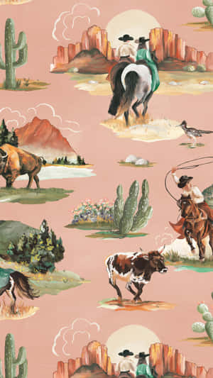 Vintage Cowboy Western Scenes Wallpaper