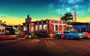 Vintage Dinerand Classic Carsat Sunset Wallpaper