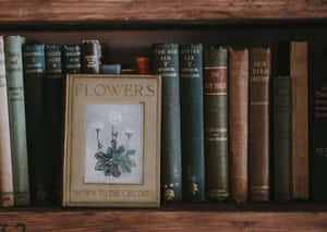 Vintage Floral Bookon Shelf Wallpaper