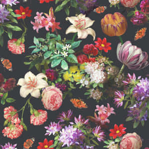 Vintage Floral Butterfly Pattern Wallpaper