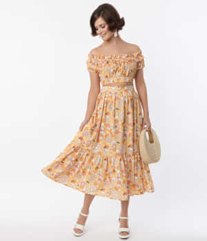 Vintage Floral Off Shoulder Dress Wallpaper