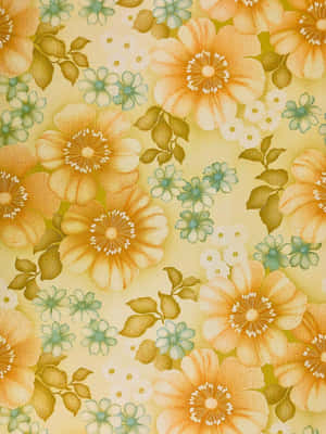 Vintage Floral Pattern Yellow Background Wallpaper