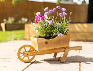 Vintage Flower Cart In A Garden Wallpaper