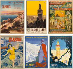 Vintage French Travel Posters Collection Wallpaper