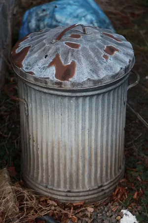 Vintage Galvanized Metal Trash Can Wallpaper
