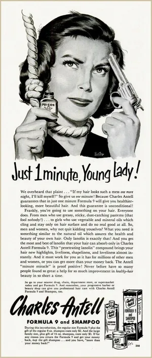 Vintage Haircare Ad Poison Gun Wallpaper