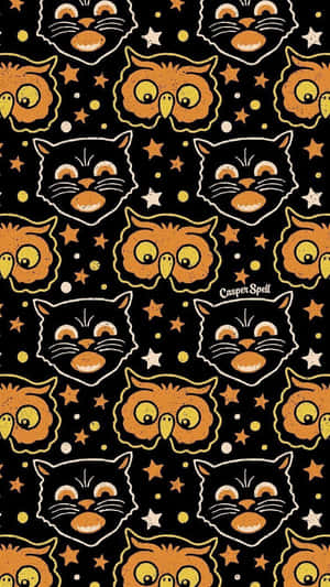 Vintage Halloween Catsand Owls Pattern Wallpaper