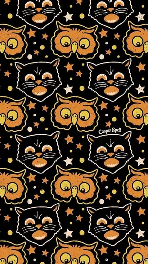 Vintage Halloween Catsand Owls Pattern Wallpaper