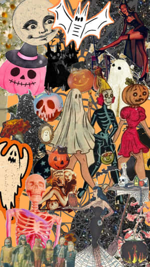 Vintage Halloween Collage Aesthetic Wallpaper