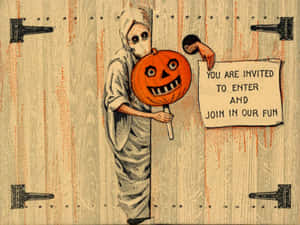 Vintage Halloween Invitation Ghost Pumpkin Wallpaper