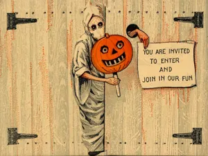 Vintage Halloween Invitation Ghost Pumpkin Wallpaper