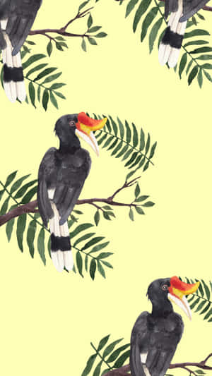 Vintage Hornbill Pattern Wallpaper