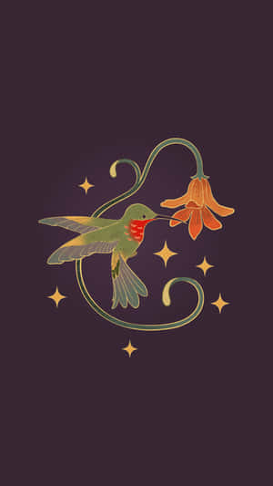 Vintage Hummingbirdand Flower Illustration Wallpaper