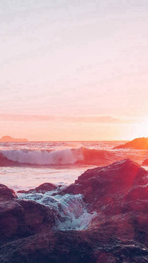 Vintage Iphone Nature Ocean Sunset Rocks Wallpaper