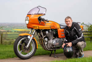 Vintage Laverda Motorcycleand Owner Wallpaper