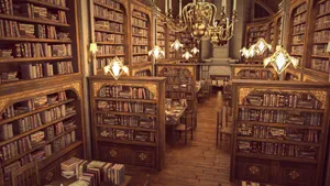 Vintage Library Interiorwith Chandeliers Wallpaper