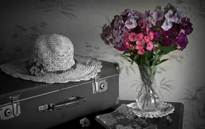 Vintage Luggageand Hatwith Flowers Wallpaper